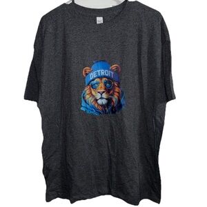 Men’s Graphic Detroit Lions Charcoal Gray T-Shirt M&O Gold LG NEW